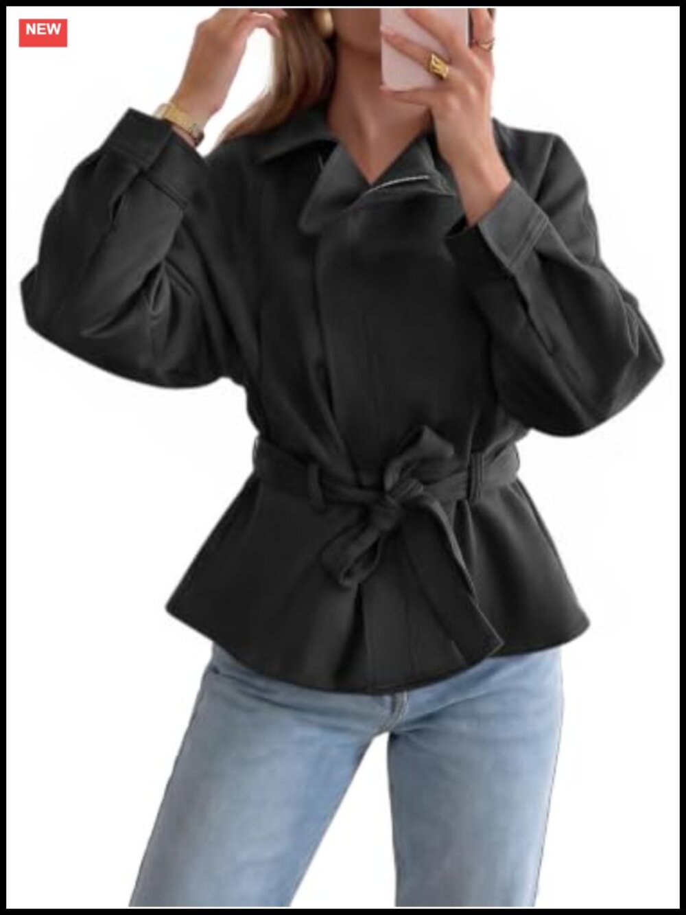 Faux Suede Cropped Moto Jacket Zip Up Belted Trench Coat